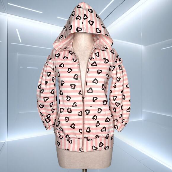 Rare MARC JACOBS Zip Hoodie Pleated Jacket Striped Heart Gorpcore Pink Whimsical - Picture 1 of 13